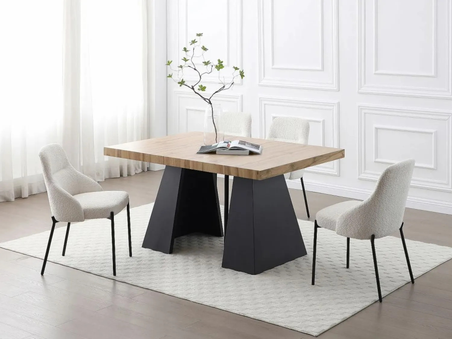 Sale Mesa de comedor extensible de 4 a 10 personas en MDF y metal - Natural y Negro - EMELIA Mesa Extensible|Mesa De Comedor