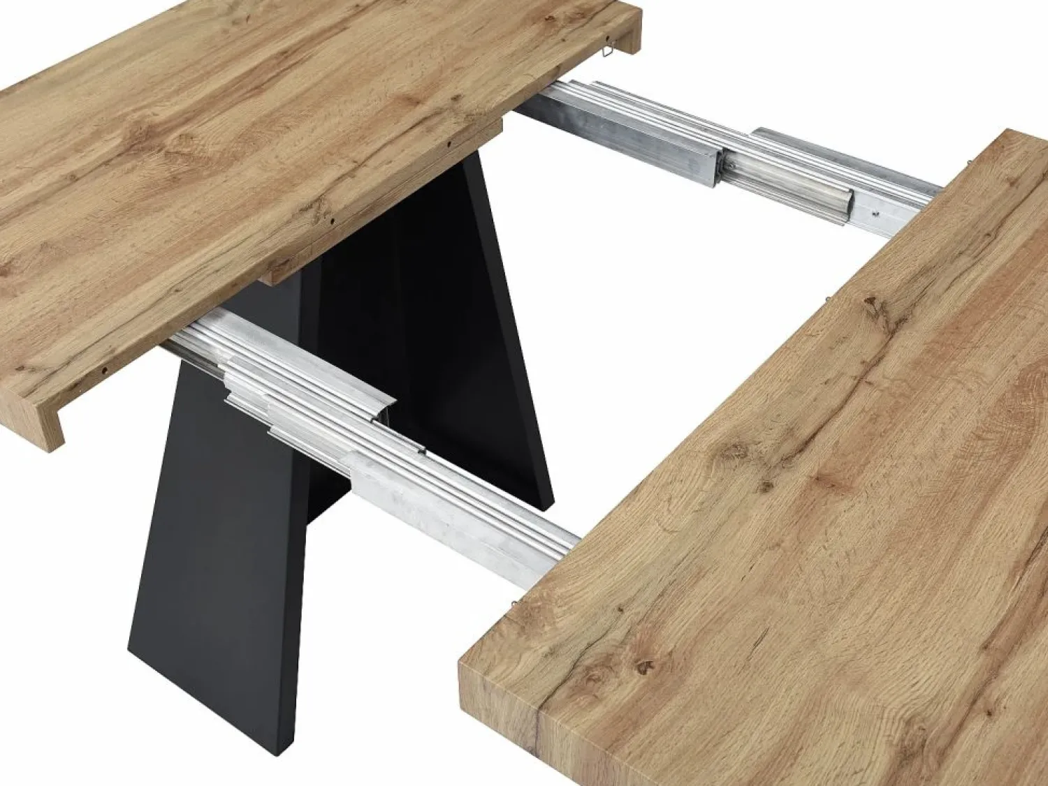 Sale Mesa de comedor extensible de 4 a 10 personas en MDF y metal - Natural y Negro - EMELIA Mesa Extensible|Mesa De Comedor