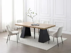 Sale Mesa de comedor extensible de 4 a 10 personas en MDF y metal - Natural y Negro - EMELIA Mesa Extensible|Mesa De Comedor
