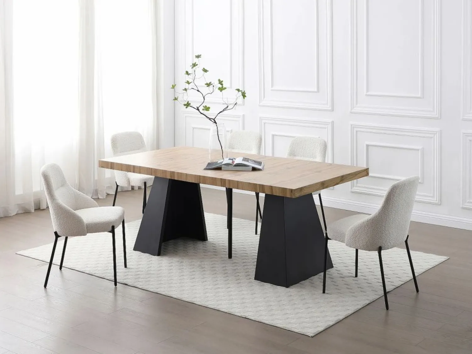 Sale Mesa de comedor extensible de 4 a 10 personas en MDF y metal - Natural y Negro - EMELIA Mesa Extensible|Mesa De Comedor