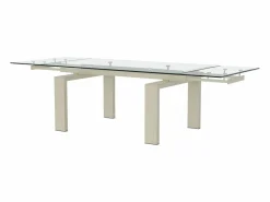 Discount Vente-unique Mesa de comedor extensible en cristal templado y metal - Transparente y Beige - LUBANA Transparente / Beige