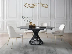 Vente-unique Mesa de comedor extensible de 4 a 8 cubiertos en cerámica y metal - Efecto mármol - CASTINA