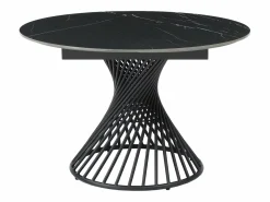 Vente-unique Mesa de comedor extensible de 4 a 8 cubiertos en cerámica y metal - Efecto mármol - CASTINA