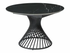 Vente-unique Mesa de comedor extensible de 4 a 8 cubiertos en cerámica y metal - Efecto mármol - CASTINA