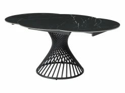 Vente-unique Mesa de comedor extensible de 4 a 8 cubiertos en cerámica y metal - Efecto mármol - CASTINA