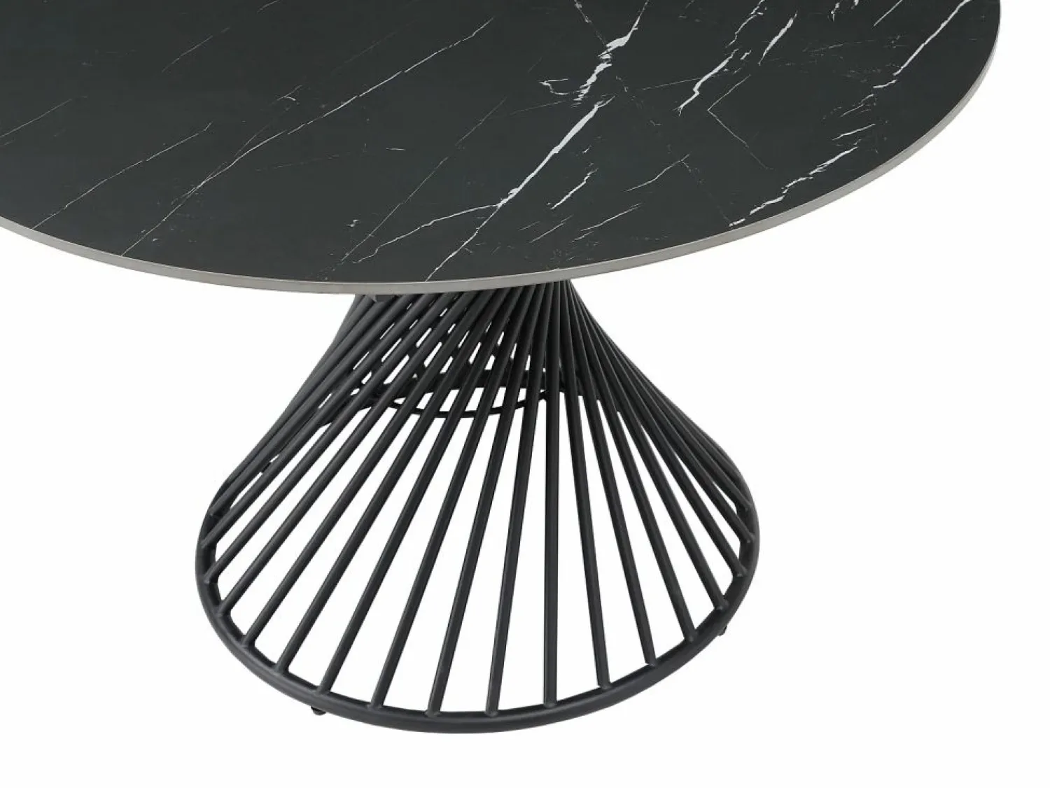 Vente-unique Mesa de comedor extensible de 4 a 8 cubiertos en cerámica y metal - Efecto mármol - CASTINA