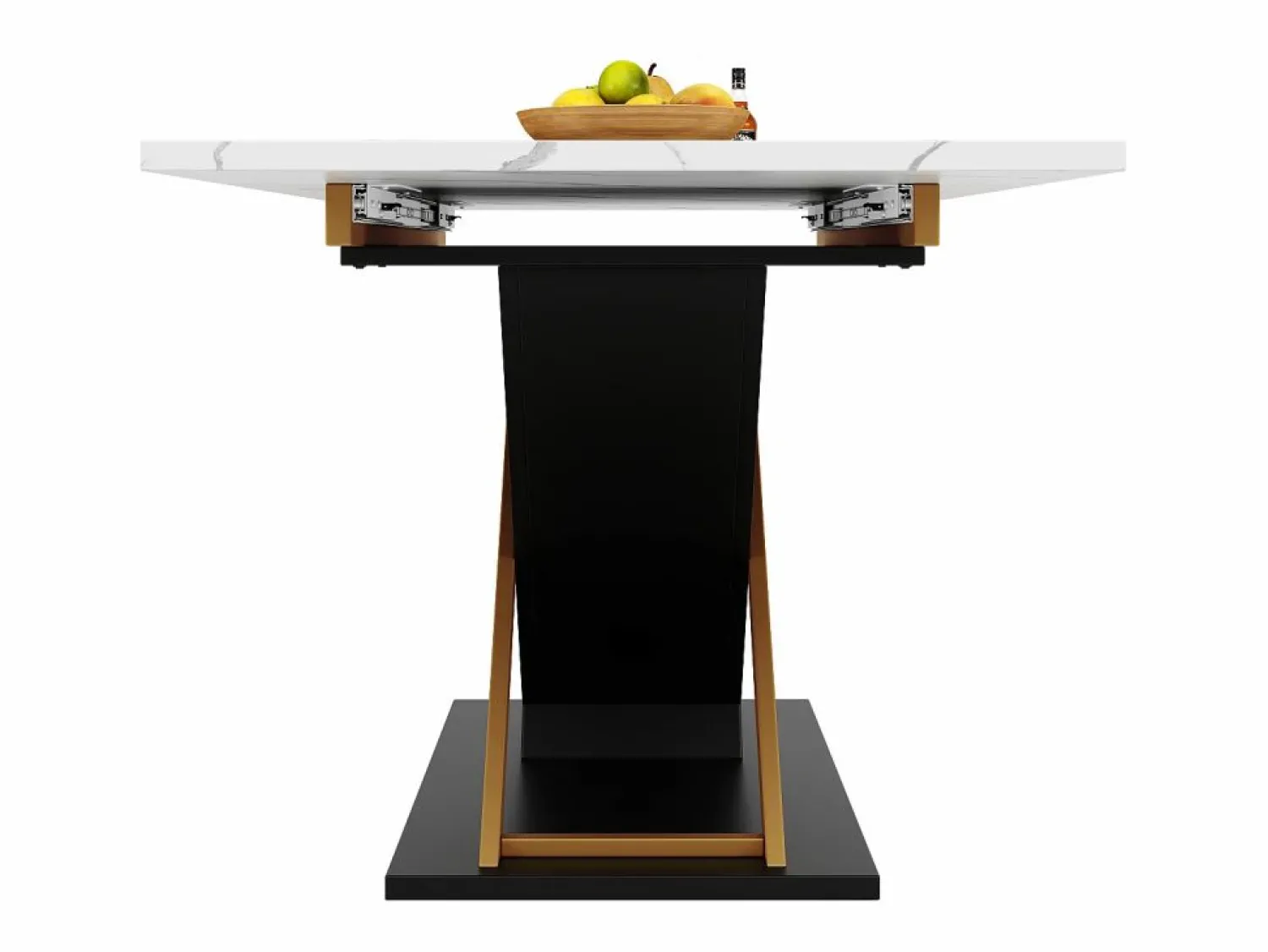 Best Hauss Spole Mesa de comedor extensible para 6-8 personas 160x80cm, tapa chapada en mármol con patas cruzadas de metal dorado Blanco