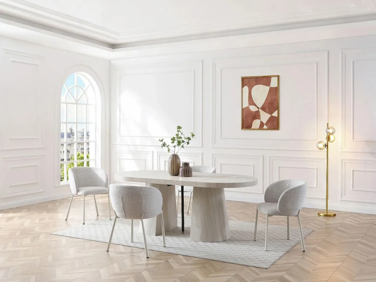 Outlet Mesa de comedor extensible para 6 a +12 personas en MDF - Efecto travertino - CLOEVA Mesa Extensible