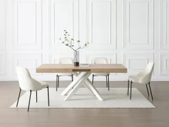 Clearance Vente-unique Mesa de comedor extensible de 6 a 10 cubiertos en MDF y metal - Natural y blanco - CATONAV Color natural claro