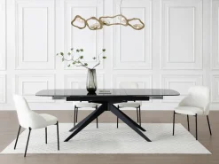 Maison Céphy Mesa de comedor extensible en vidrio templado burbujeado y metal - - LEGRIO de