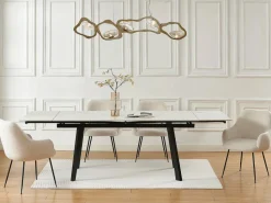 Best Vente-unique Mesa de comedor extensible en cerámica y metal - Efecto mármol blanco y negro - MARVENA Negro / Blanco