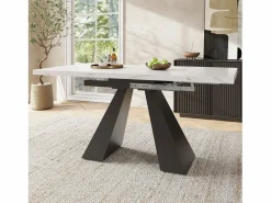 Outlet Merax Mesa de comedor extensible - 99-159 x 74 x 77 cm - Tablero efecto mármol - MDF y metal - + negro Blanco