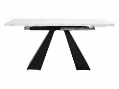 Outlet Merax Mesa de comedor extensible - 99-159 x 74 x 77 cm - Tablero efecto mármol - MDF y metal - + negro Blanco