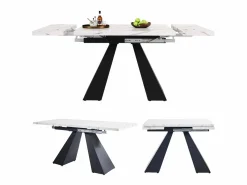 Outlet Merax Mesa de comedor extensible - 99-159 x 74 x 77 cm - Tablero efecto mármol - MDF y metal - + negro Blanco