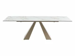 Sale Mesa de comedor extensible de cerámica y metal - Efecto mármol blanco y beige - LOZIPA Mesa Extensible|Mesa De Comedor