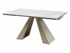 Sale Mesa de comedor extensible de cerámica y metal - Efecto mármol blanco y beige - LOZIPA Mesa Extensible|Mesa De Comedor