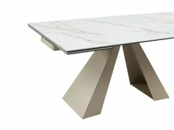 Sale Mesa de comedor extensible de cerámica y metal - Efecto mármol blanco y beige - LOZIPA Mesa Extensible|Mesa De Comedor
