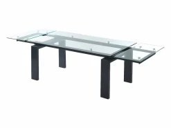 Vente-unique Mesa de comedor extensible LUBANA - Cristal templado, metal - negro