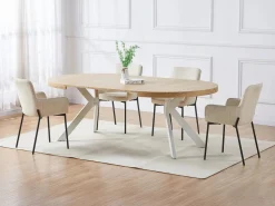 Mesa de comedor extensible para 4 a 8 personas en MDF y acero - Natural y blanco - KOMONI Mesa Extensible|Mesa De Comedor