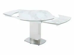 Vente-unique Mesa de comedor extensible. Cerámica y acero. TALICIA Blanco