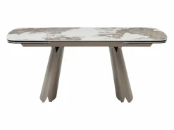 Sale Mesa de comedor extensible para 6 a 10 personas en cerámica, cristal templado y metal bronce - Efecto mármol blanco y gris - FARUDI de Maison Céphy Mesa Extensible|Mesa De Comedor