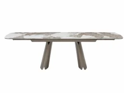 Sale Mesa de comedor extensible para 6 a 10 personas en cerámica, cristal templado y metal bronce - Efecto mármol blanco y gris - FARUDI de Maison Céphy Mesa Extensible|Mesa De Comedor