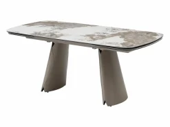 Sale Mesa de comedor extensible para 6 a 10 personas en cerámica, cristal templado y metal bronce - Efecto mármol blanco y gris - FARUDI de Maison Céphy Mesa Extensible|Mesa De Comedor