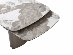 Sale Mesa de comedor extensible para 6 a 10 personas en cerámica, cristal templado y metal bronce - Efecto mármol blanco y gris - FARUDI de Maison Céphy Mesa Extensible|Mesa De Comedor