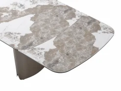 Sale Mesa de comedor extensible para 6 a 10 personas en cerámica, cristal templado y metal bronce - Efecto mármol blanco y gris - FARUDI de Maison Céphy Mesa Extensible|Mesa De Comedor