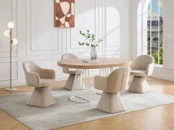 Vente-unique Mesa de comedor extensible para 2 a 12 personas en MDF y acero - Natural claro y blanco - FIRELA