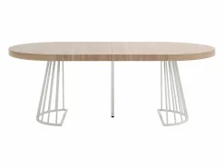Vente-unique Mesa de comedor extensible para 2 a 12 personas en MDF y acero - Natural claro y blanco - FIRELA