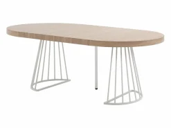 Vente-unique Mesa de comedor extensible para 2 a 12 personas en MDF y acero - Natural claro y blanco - FIRELA