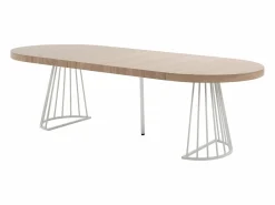 Vente-unique Mesa de comedor extensible para 2 a 12 personas en MDF y acero - Natural claro y blanco - FIRELA