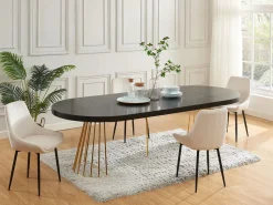 Outlet Vente-unique Mesa de comedor extensible 2 a 12 comensales de MDF y acero - Negro y dorado - FIRELA Negro / Dorado