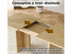 Hauss Spole Mesa de comedor extensible 140/180x80 cm para 6 a 8 personas - Natural claro