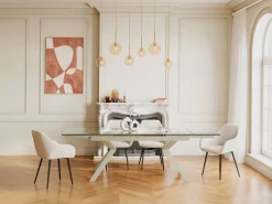 Vente-unique Mesa de comedor extensible en vidrio templado y de metal beige - Transparente - VELIKA