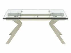 Vente-unique Mesa de comedor extensible en vidrio templado y de metal beige - Transparente - VELIKA