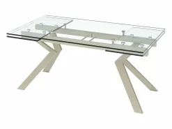 Vente-unique Mesa de comedor extensible en vidrio templado y de metal beige - Transparente - VELIKA