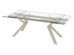 Vente-unique Mesa de comedor extensible en vidrio templado y de metal beige - Transparente - VELIKA