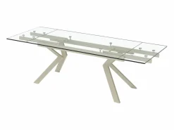 Vente-unique Mesa de comedor extensible en vidrio templado y de metal beige - Transparente - VELIKA