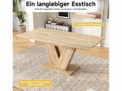 Merax Mesa de comedor extensible - 140/180 x 80 x 75,5 cm - para 4 a 6 personas - Patas en forma de V - estilo minimalista - MDF - natural