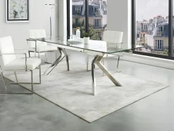 Hot Vente-unique Mesa de comedor extensible de cristal templado y metal - Transparente - VELIKA Transparente / Plateado
