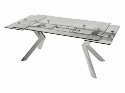 Hot Vente-unique Mesa de comedor extensible de cristal templado y metal - Transparente - VELIKA Transparente / Plateado