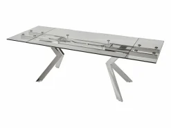 Hot Vente-unique Mesa de comedor extensible de cristal templado y metal - Transparente - VELIKA Transparente / Plateado