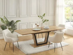 Hot Vente-unique Mesa de comedor extensible 6 a 10 comensales de MDF y metal - Natural y negro - VITENO Color natural claro