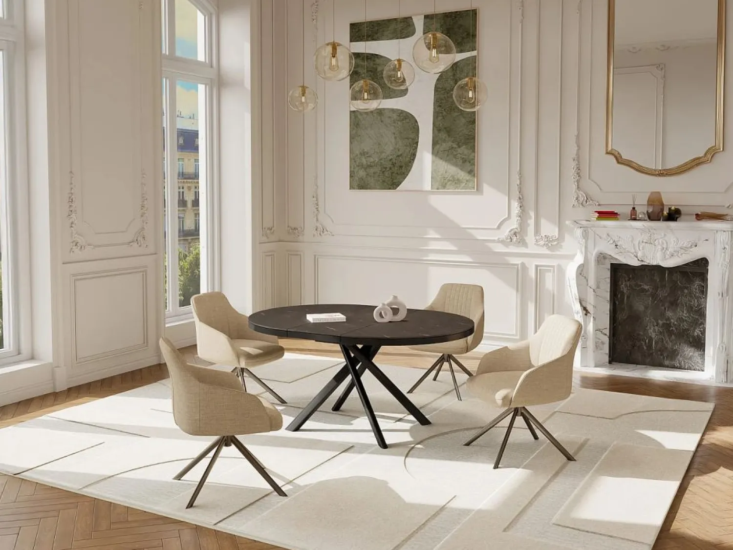Mesa de comedor extensible para 4 a 6 personas en cerámica, MDF y metal - Efecto mármol marrón y gris - FEROLA Mesa Extensible|Mesa De Comedor