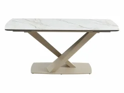 Clearance Mesa de comedor extensible de cerámica y metal - Efecto mármol blanco y beige - MALATA Mesa Extensible|Mesa De Comedor