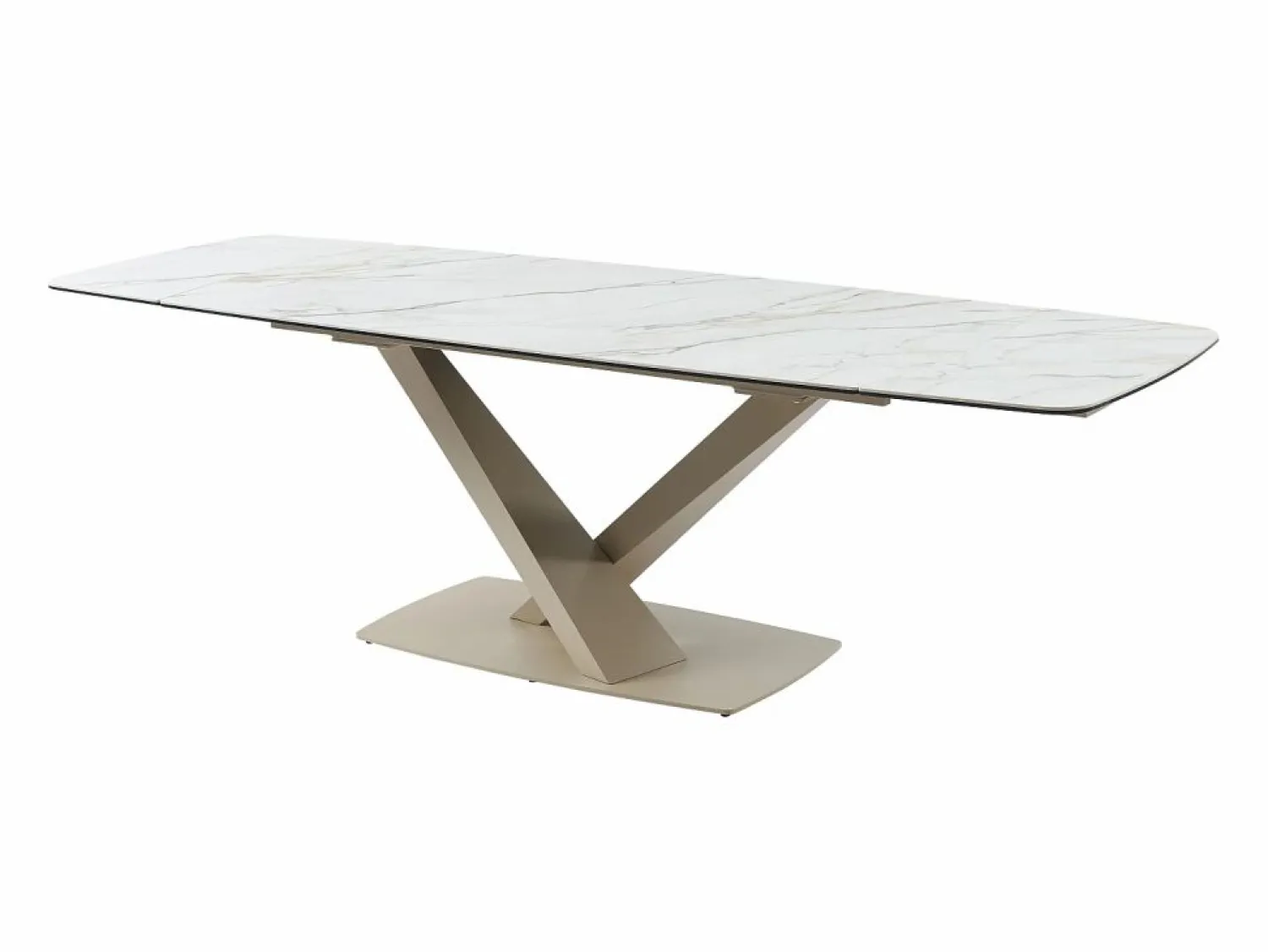 Clearance Mesa de comedor extensible de cerámica y metal - Efecto mármol blanco y beige - MALATA Mesa Extensible|Mesa De Comedor
