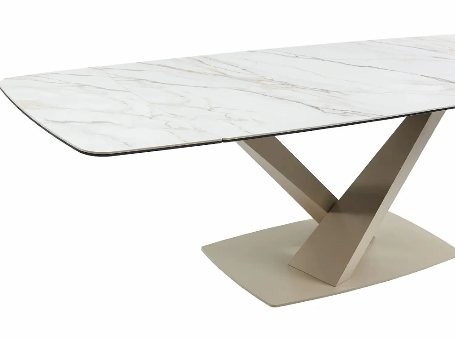 Clearance Mesa de comedor extensible de cerámica y metal - Efecto mármol blanco y beige - MALATA Mesa Extensible|Mesa De Comedor
