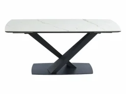 Hot Mesa de comedor extensible de cerámica y metal - Efecto mármol blanco y negro - MALATA Mesa Extensible|Mesa De Comedor